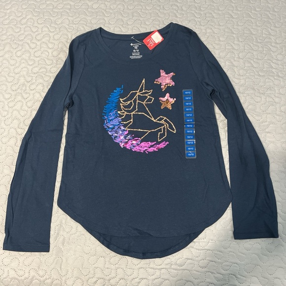 Member’s Mark Other - Member’s Mark girls unicorn long sleeve tee shirt top blue sequin moon 10/12